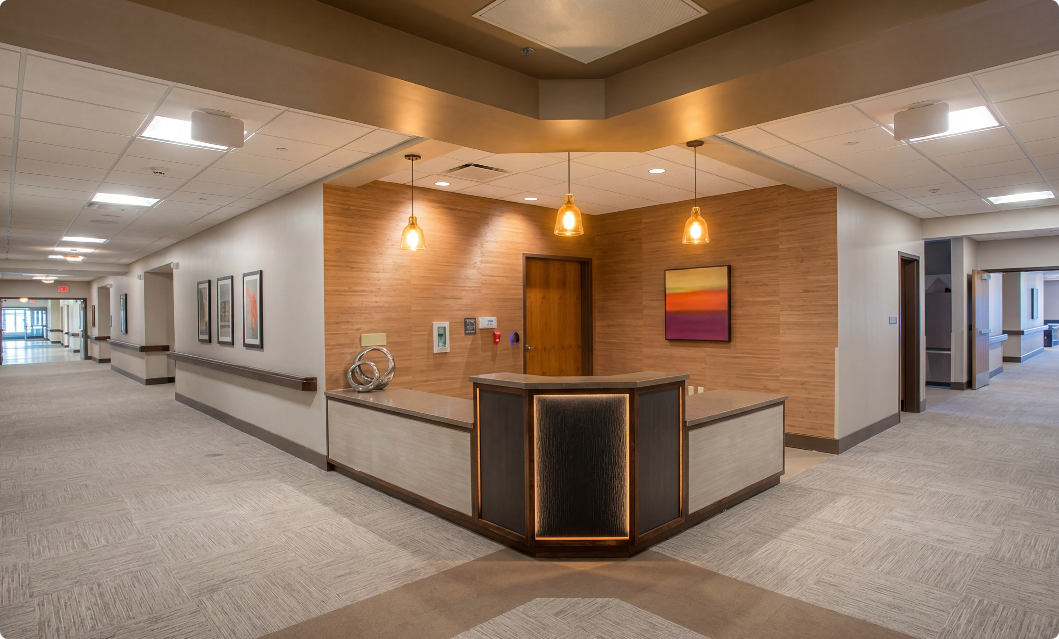 Central nurse station with surrounding corridors