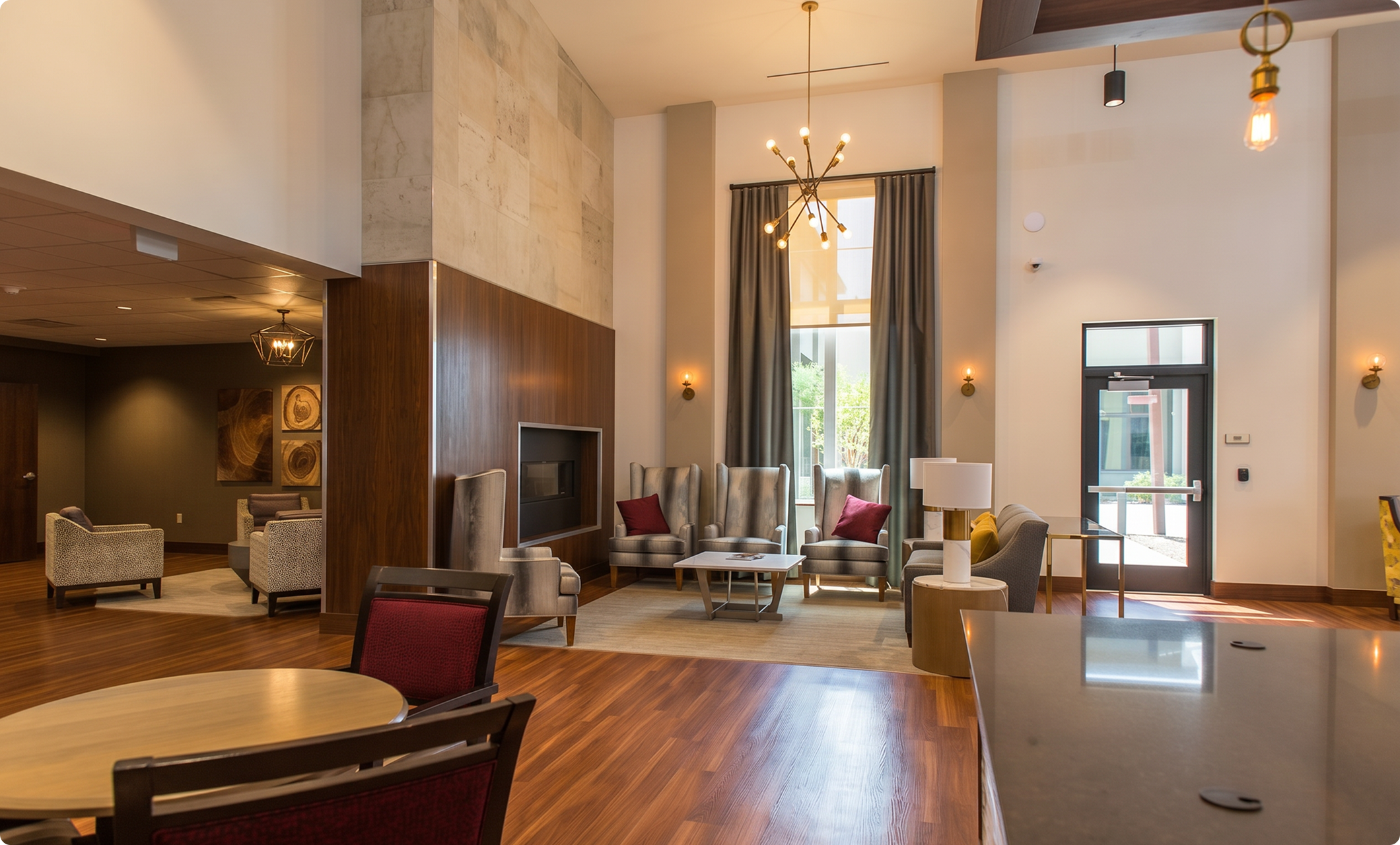 Buena Vista Recovery — welcoming social atrium with natural light