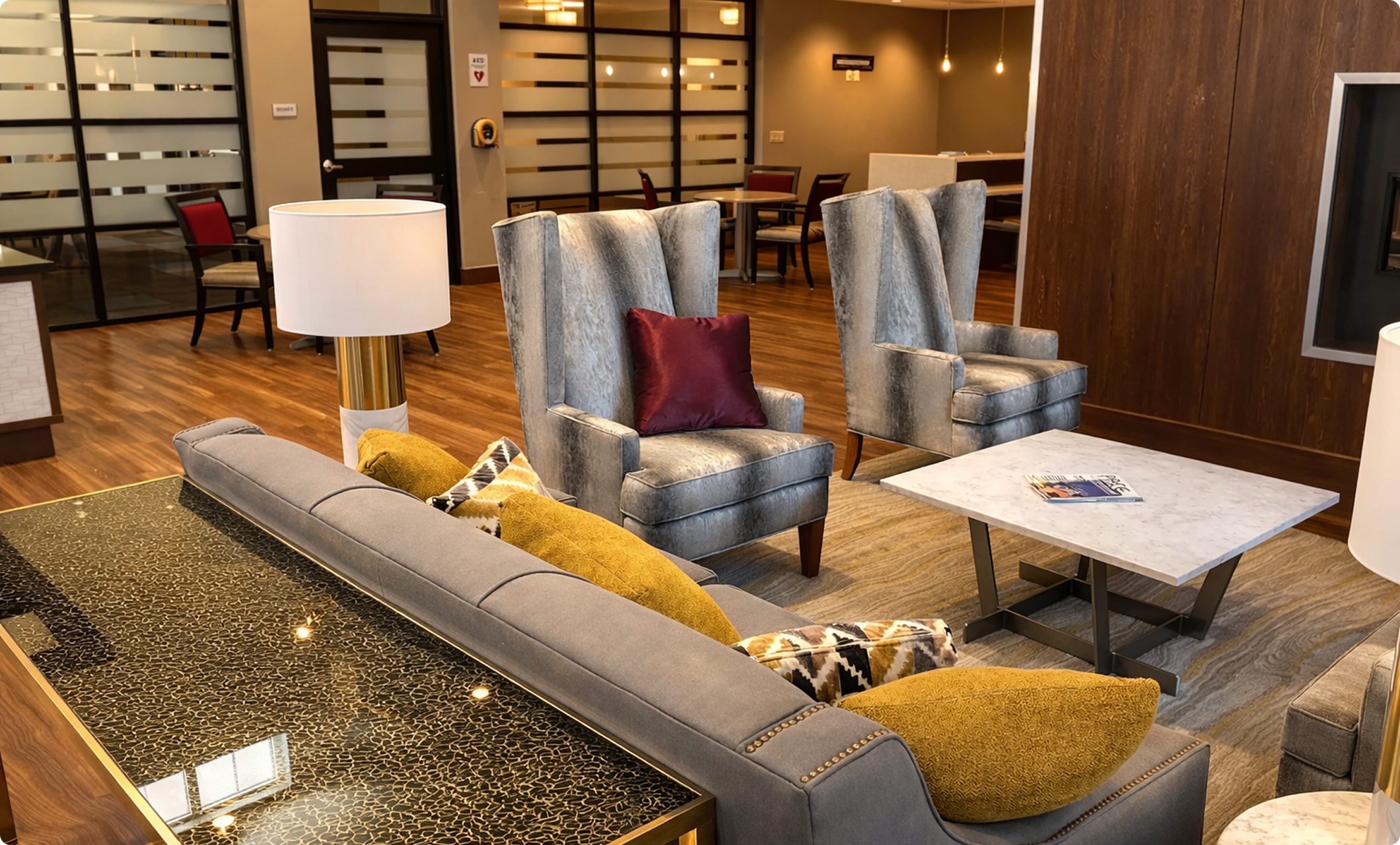 Resident commons with seating clusters